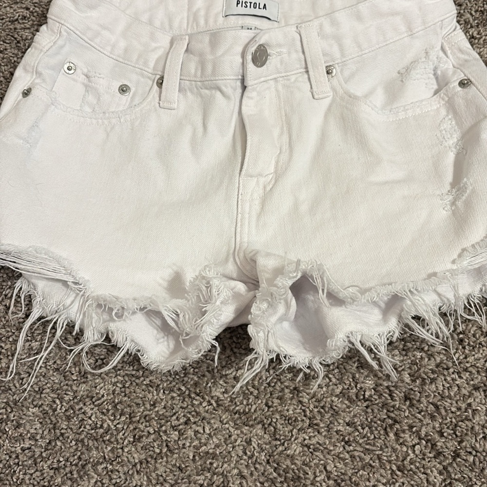 Pistola Frayed Hem White Jean Shorts